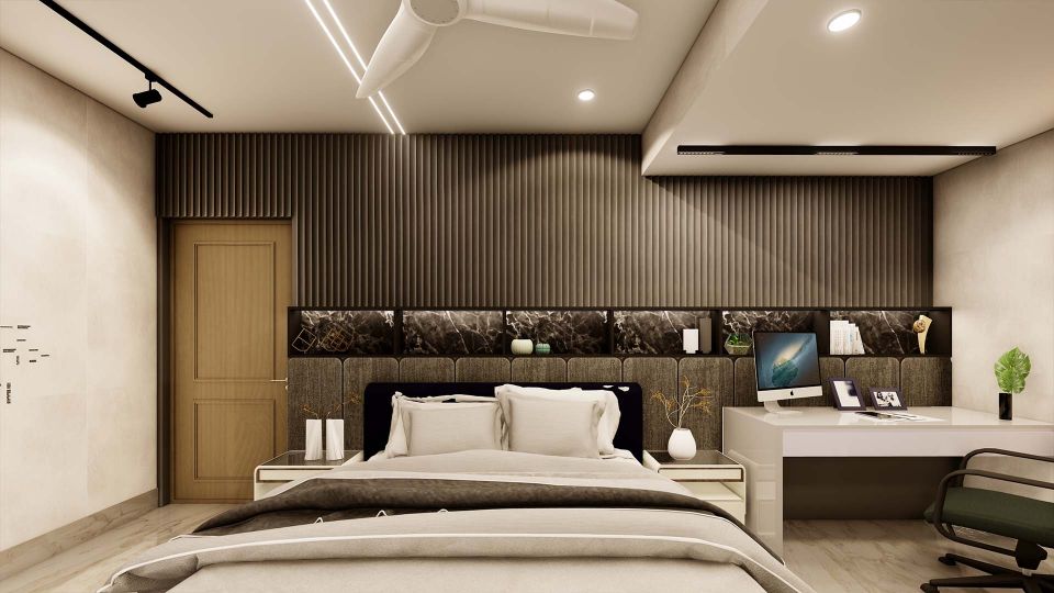 Contemporary Bedroom With Bed Back Louver